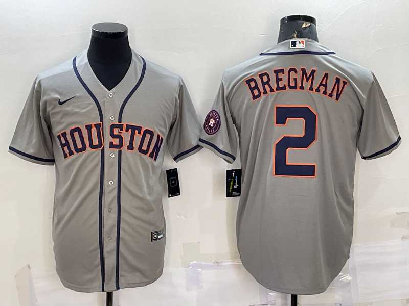Men%27s Houston Astros #2 Alex Bregman Grey With Patch Stitched MLB Cool Base Nike Jersey